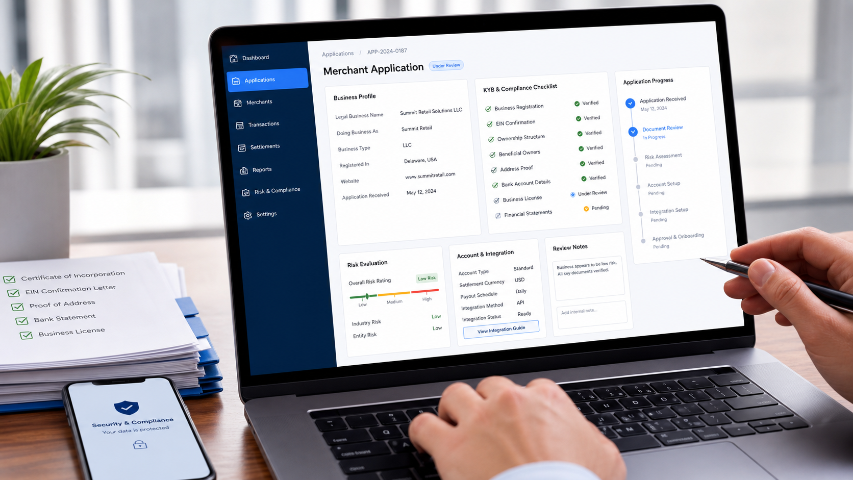 Merchant onboarding review dashboard
